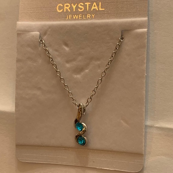 Earrings Necklace Set Silver Tone Metal with Blue Jewel Stones - Picture 8 of 8